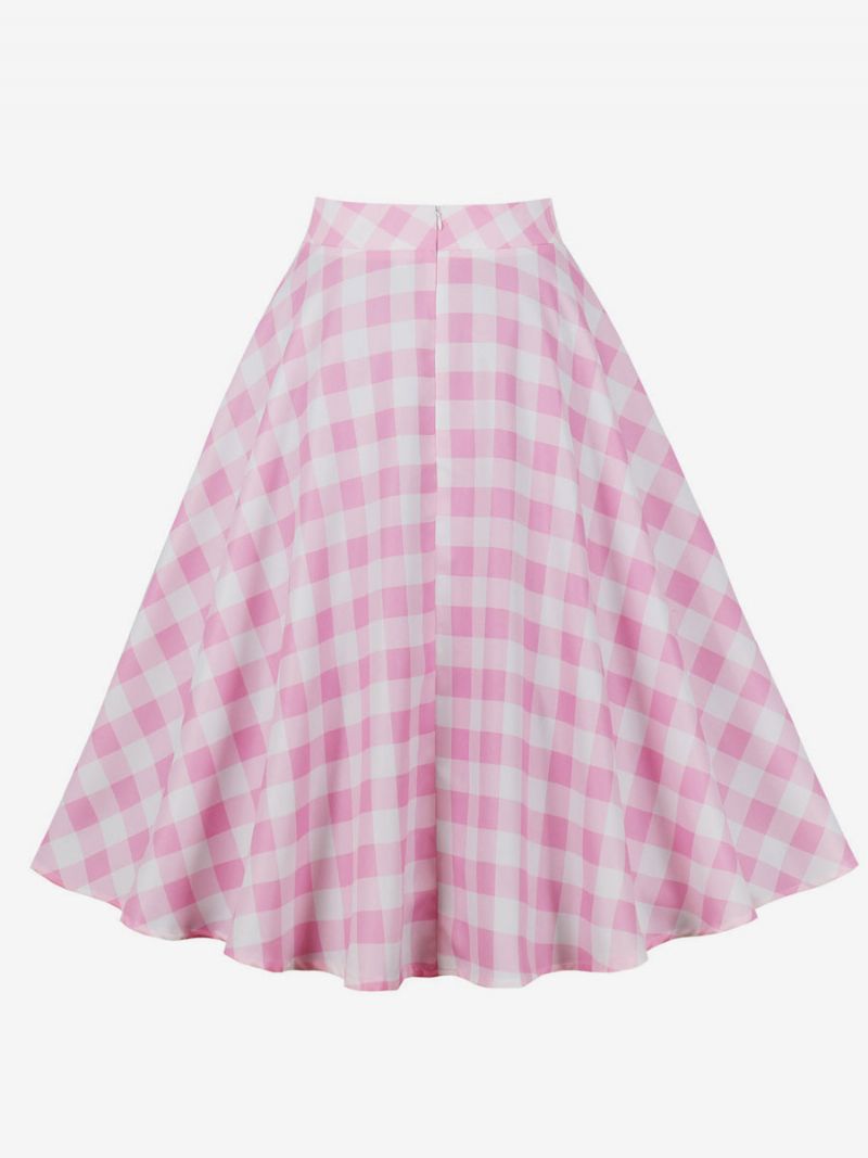 Barbie Rosa Gingham Kjol Pläd Mid-vad Lång Dam Bottoms - Rosa