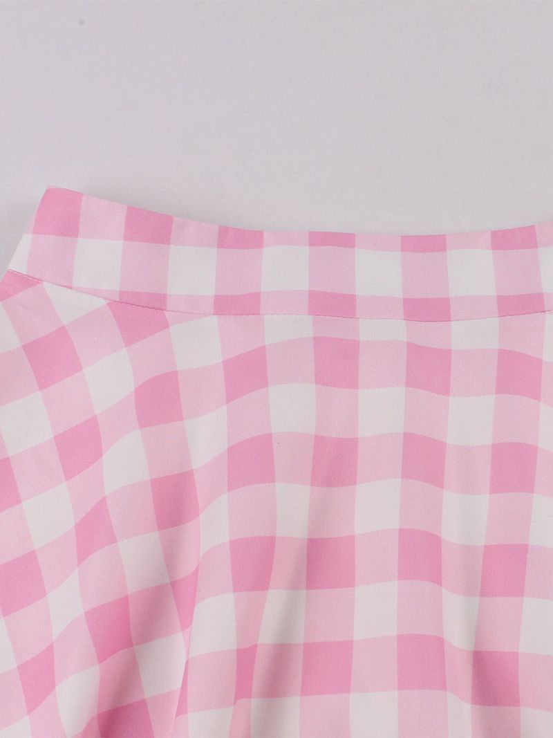 Barbie Rosa Gingham Kjol Pläd Mid-vad Lång Dam Bottoms - Rosa