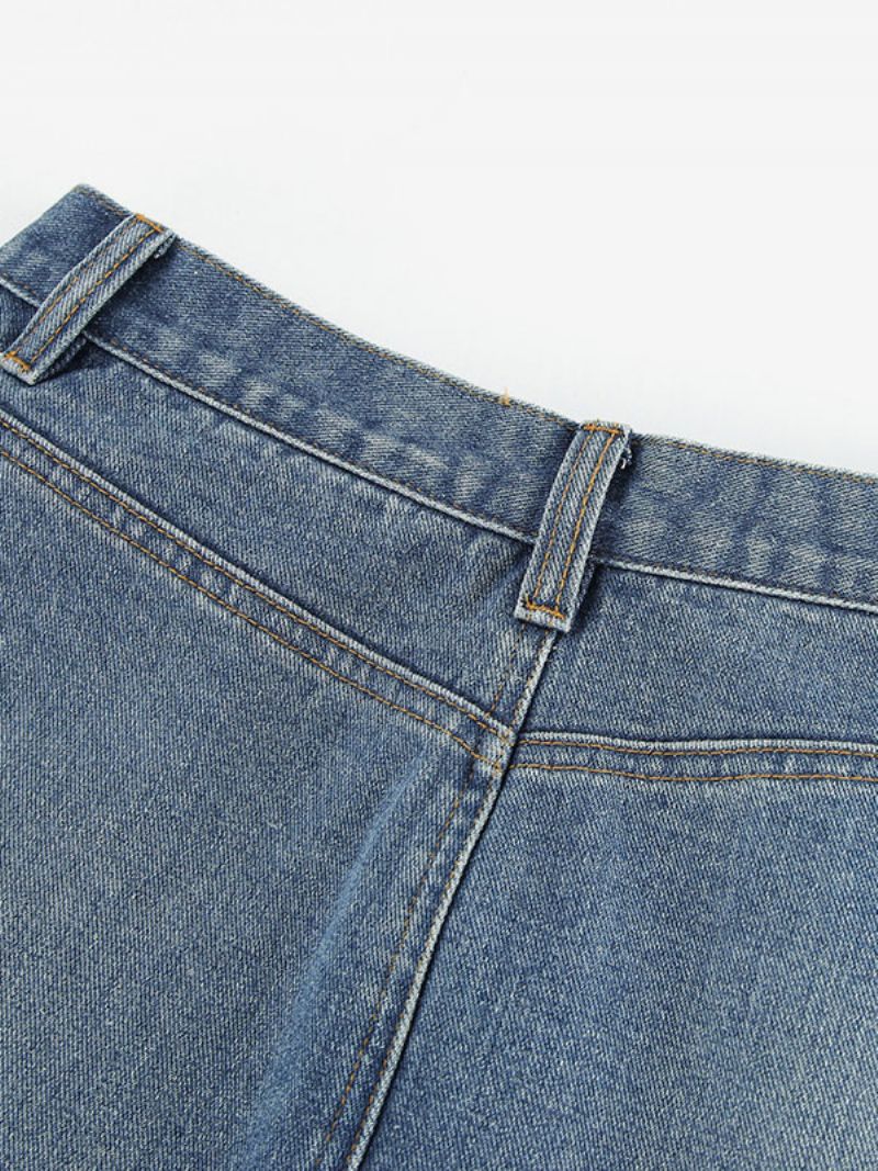 Kvinnor Kjol Blå Fringe Denim Lång Kvinna Bottom - Blå