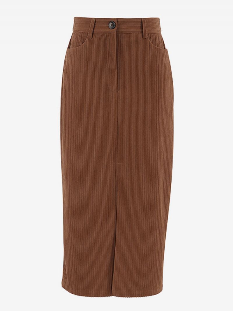 Kvinnors Chic Corduroy Kjol Hög Midja Slits Sexig Daily Cacusal Full Kjolar - Kaffe Brun