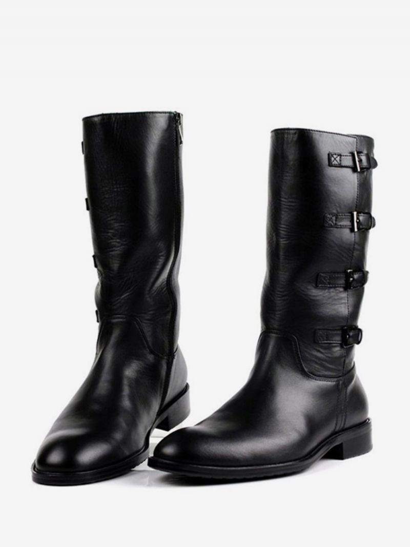 Herr Stövlar Mitten Av Kalven Skor Arbetsstövlar Boots Kohud Classic Black - Svart