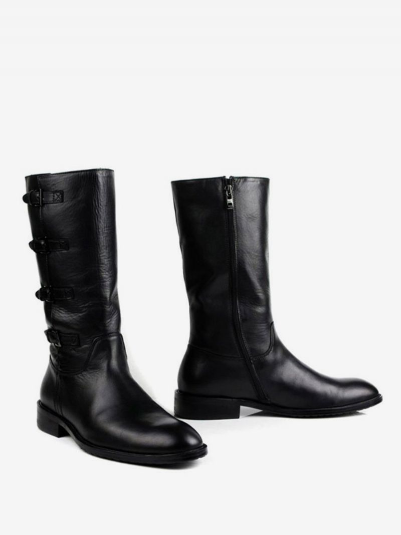 Herr Stövlar Mitten Av Kalven Skor Arbetsstövlar Boots Kohud Classic Black - Svart