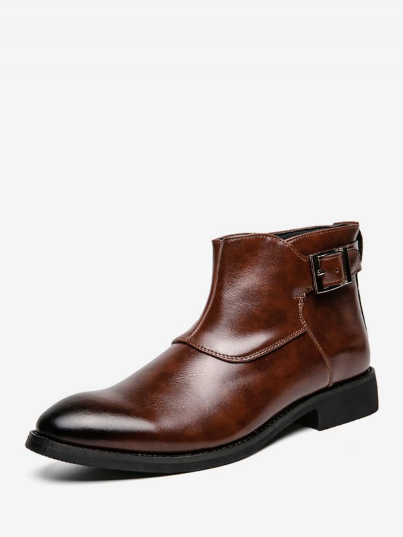 Herrstövlar Brunt Pu-läder Jodhpur-stövlar Monk Strap Dress Skor