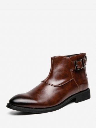 Herrstövlar Brunt Pu-läder Jodhpur-stövlar Monk Strap Dress Skor