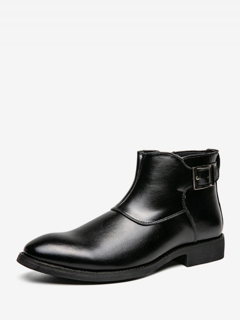 Herrstövlar Brunt Pu-läder Jodhpur-stövlar Monk Strap Dress Skor - Svart