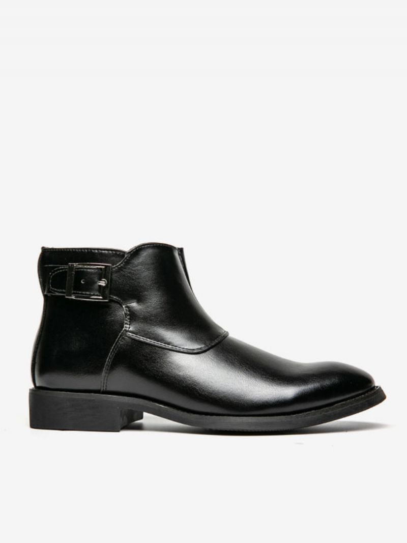 Herrstövlar Brunt Pu-läder Jodhpur-stövlar Monk Strap Dress Skor - Svart