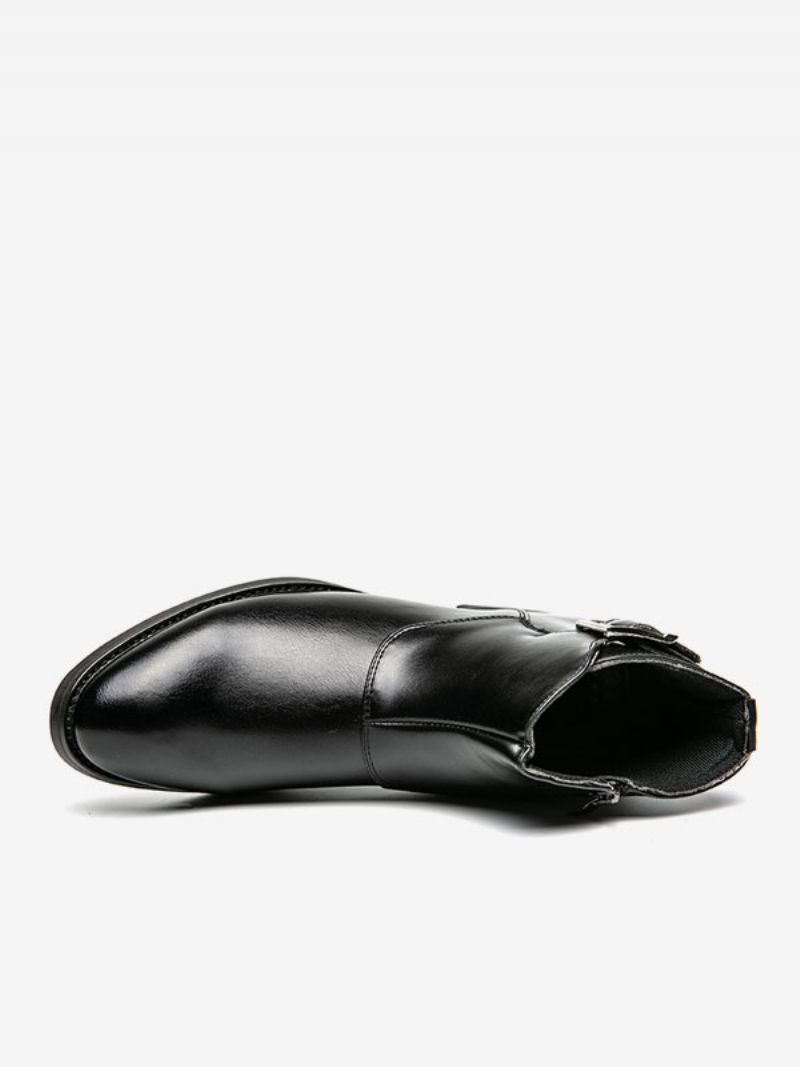 Herrstövlar Brunt Pu-läder Jodhpur-stövlar Monk Strap Dress Skor - Svart