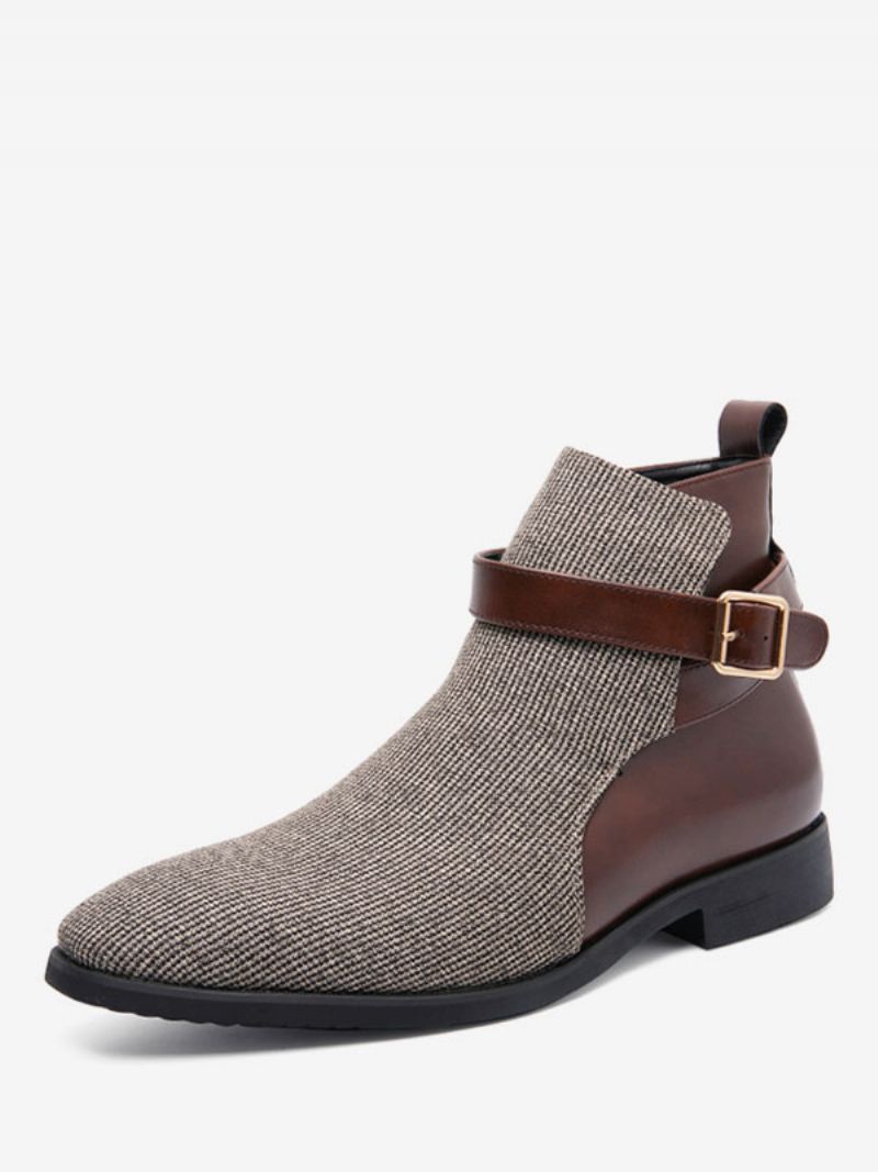 Herrstövlar Chukka Boots Pu Läder Jodhpur Spänne - Beige