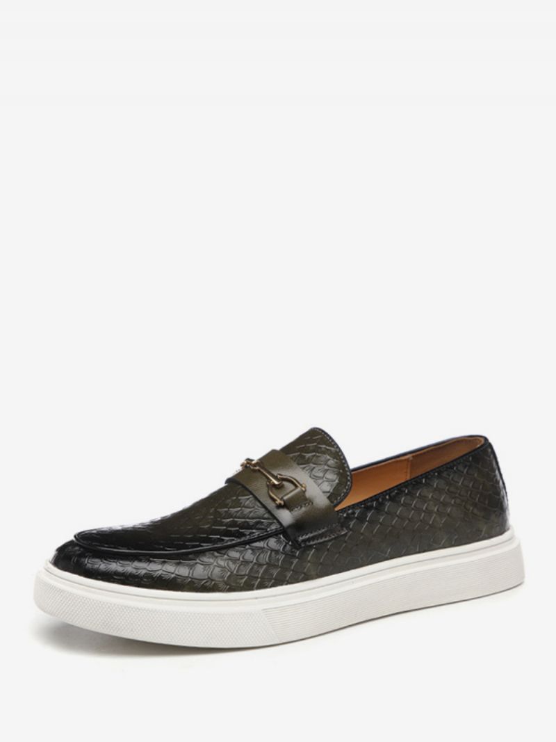 Loafers Herrstövlar Kaffebrun Pu-läder Closed Toe Casual Skor - Oliv