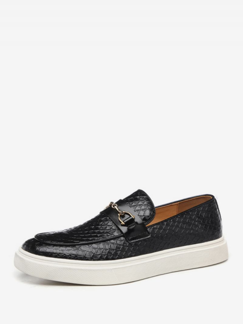 Loafers Herrstövlar Kaffebrun Pu-läder Closed Toe Casual Skor - Svart