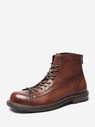 Martin Black Cowhide Retro Work Round Toe Snöra Korta Boots För Män