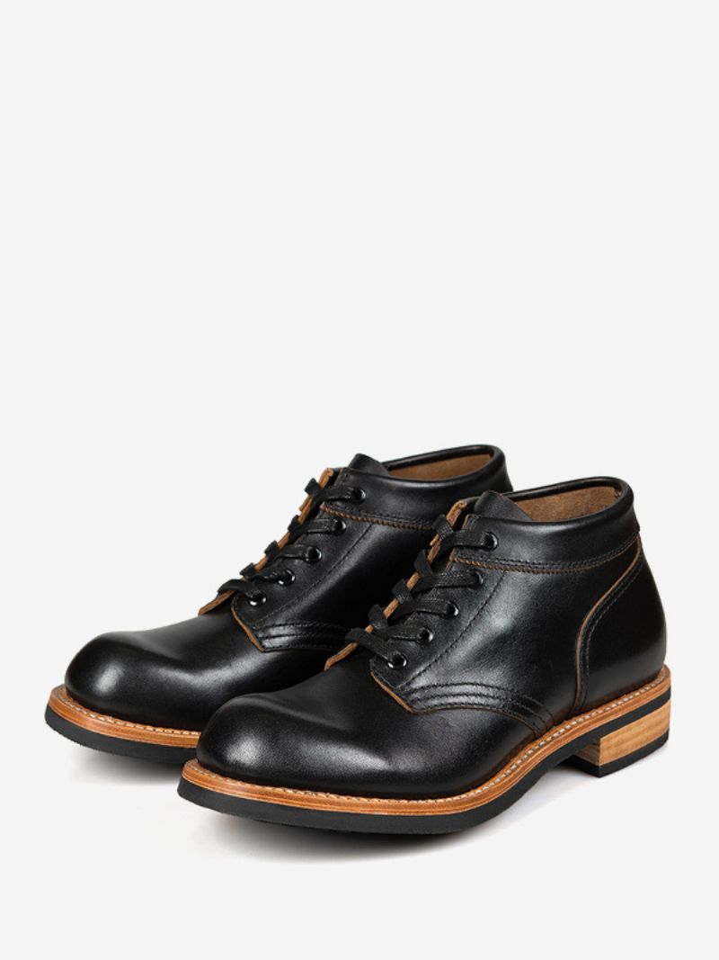 Martin Work Black Cowhide Rund Toe Stridsstövlar För Män