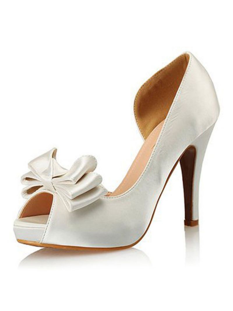 Bowknot Bridal Pumps För Kvinnor I Vit Satin