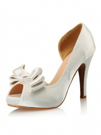 Bowknot Bridal Pumps För Kvinnor I Vit Satin