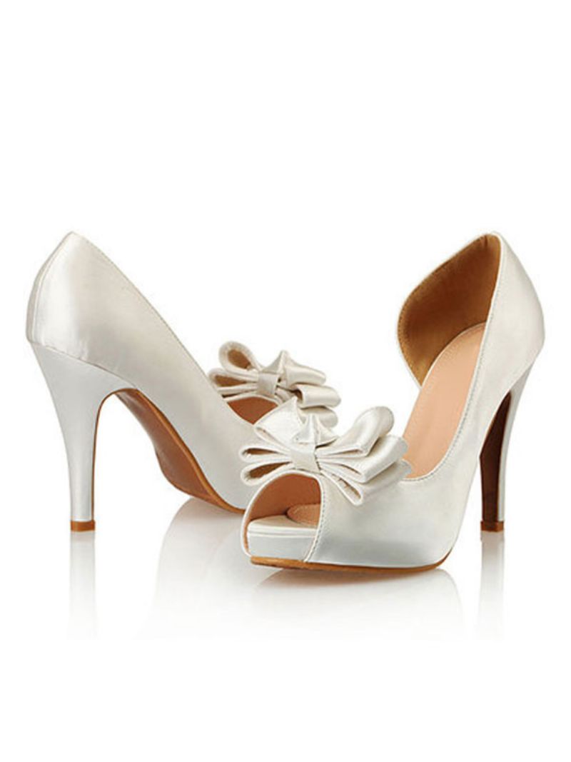 Bowknot Bridal Pumps För Kvinnor I Vit Satin - Vit