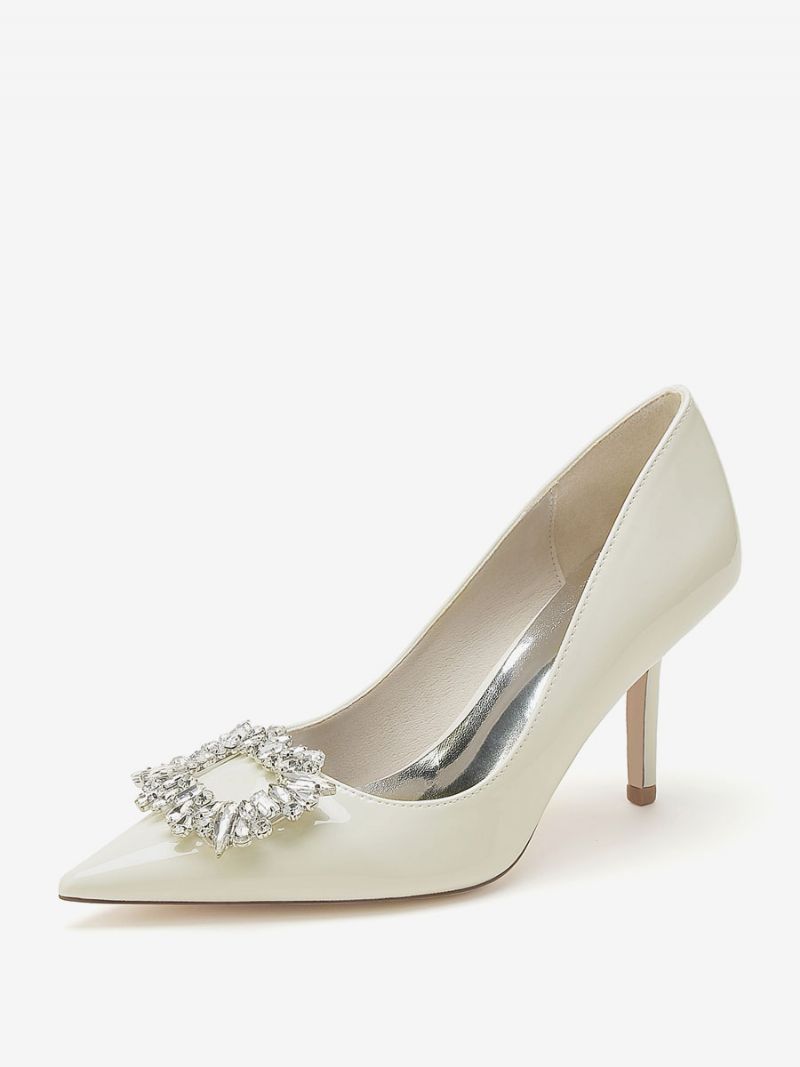 Bröllopsskor Dam Bröllopspumpar Patent Pu Övre Spetsig Tå Strass Pumps Med Hög Klack - Beige