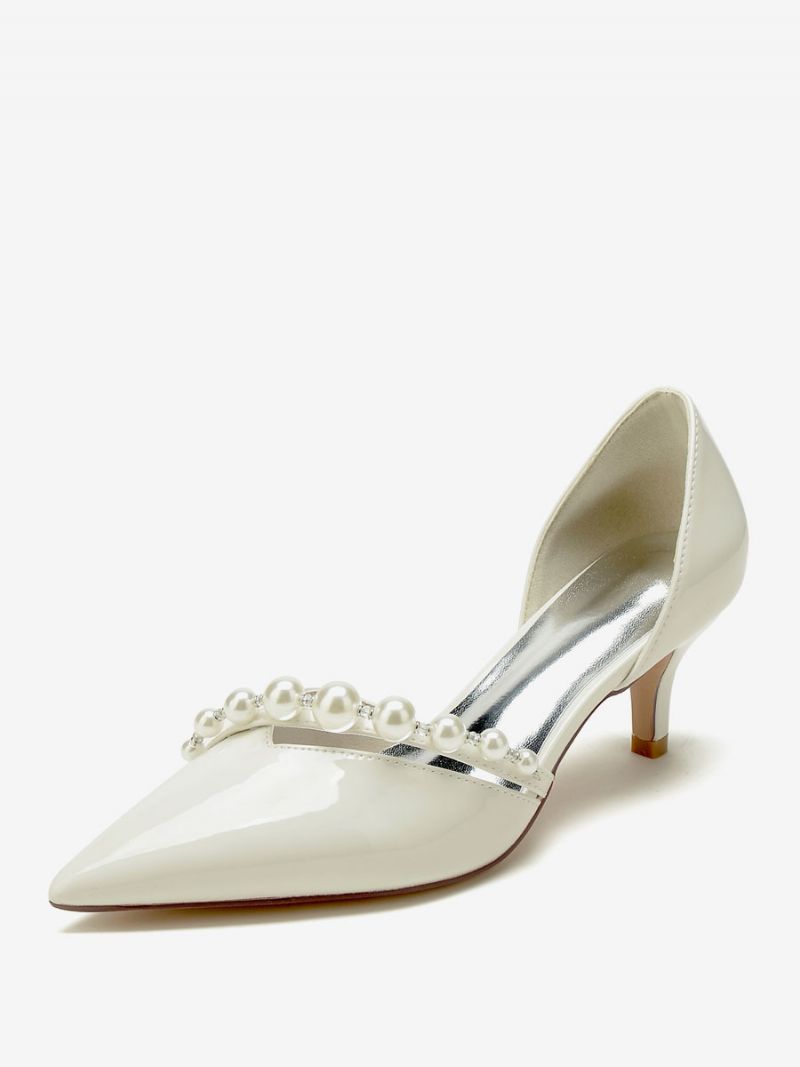 Bröllopsskor För Kattungar Kvinnor Patent Pu Övre Spetsiga Tå Pearls Bridal Pumps