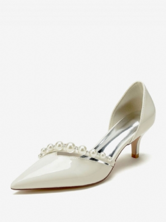 Bröllopsskor För Kattungar Kvinnor Patent Pu Övre Spetsiga Tå Pearls Bridal Pumps