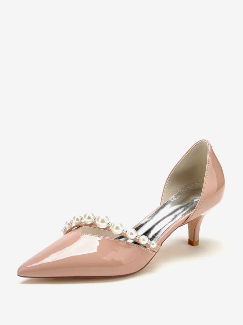 Bröllopsskor För Kattungar Kvinnor Patent Pu Övre Spetsiga Tå Pearls Bridal Pumps - Gul / Röd