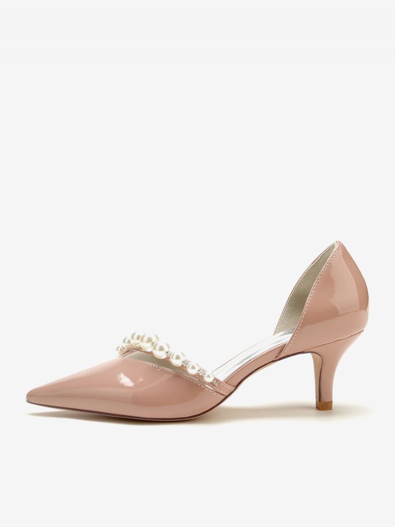 Bröllopsskor För Kattungar Kvinnor Patent Pu Övre Spetsiga Tå Pearls Bridal Pumps - Gul / Röd