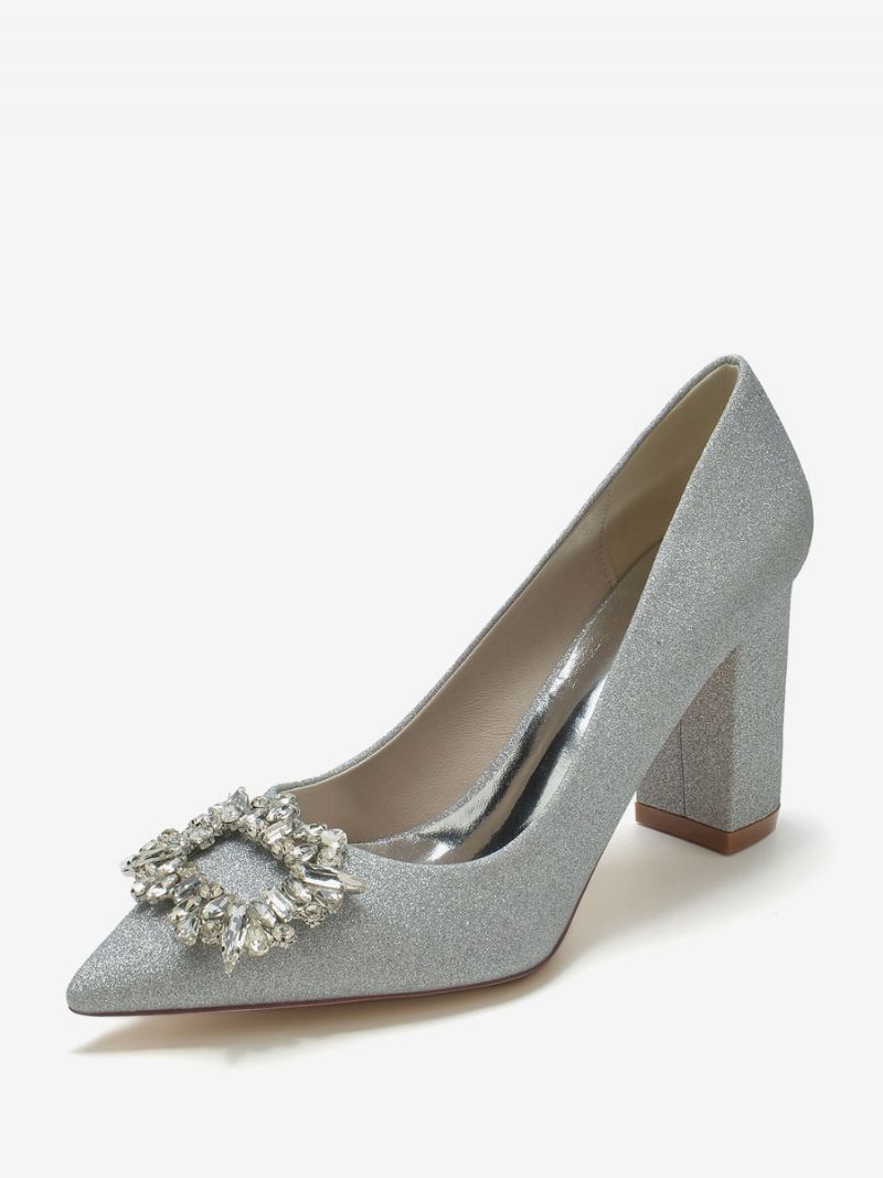 Bröllopsskor För Kvinnor Bridal Pumps Med Paljetter I Spetsad Tå Strass - Silver