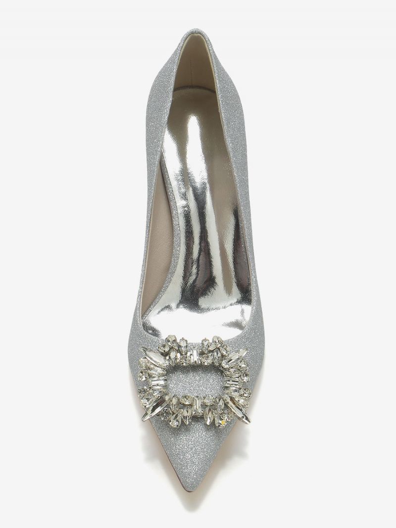 Bröllopsskor För Kvinnor Bridal Pumps Med Paljetter I Spetsad Tå Strass - Silver