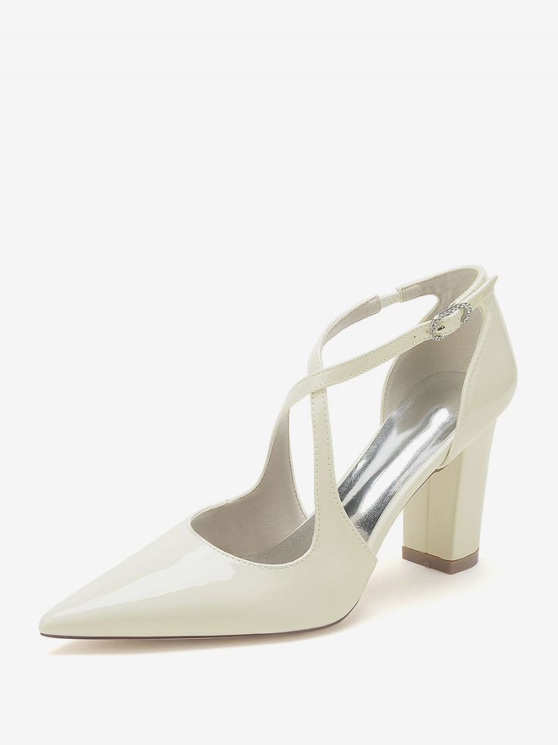 Bröllopsskor För Kvinnor Bridal Pumps Patent Pu Övre Spetsig Tå - Beige