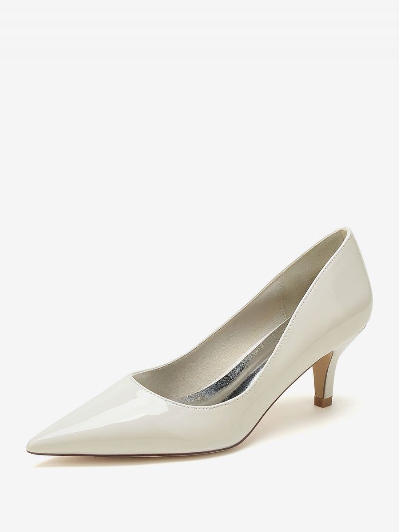 Bröllopsskor För Kvinnor Bridal Pumps Patent Pu Övre Spetsig Tå - Beige