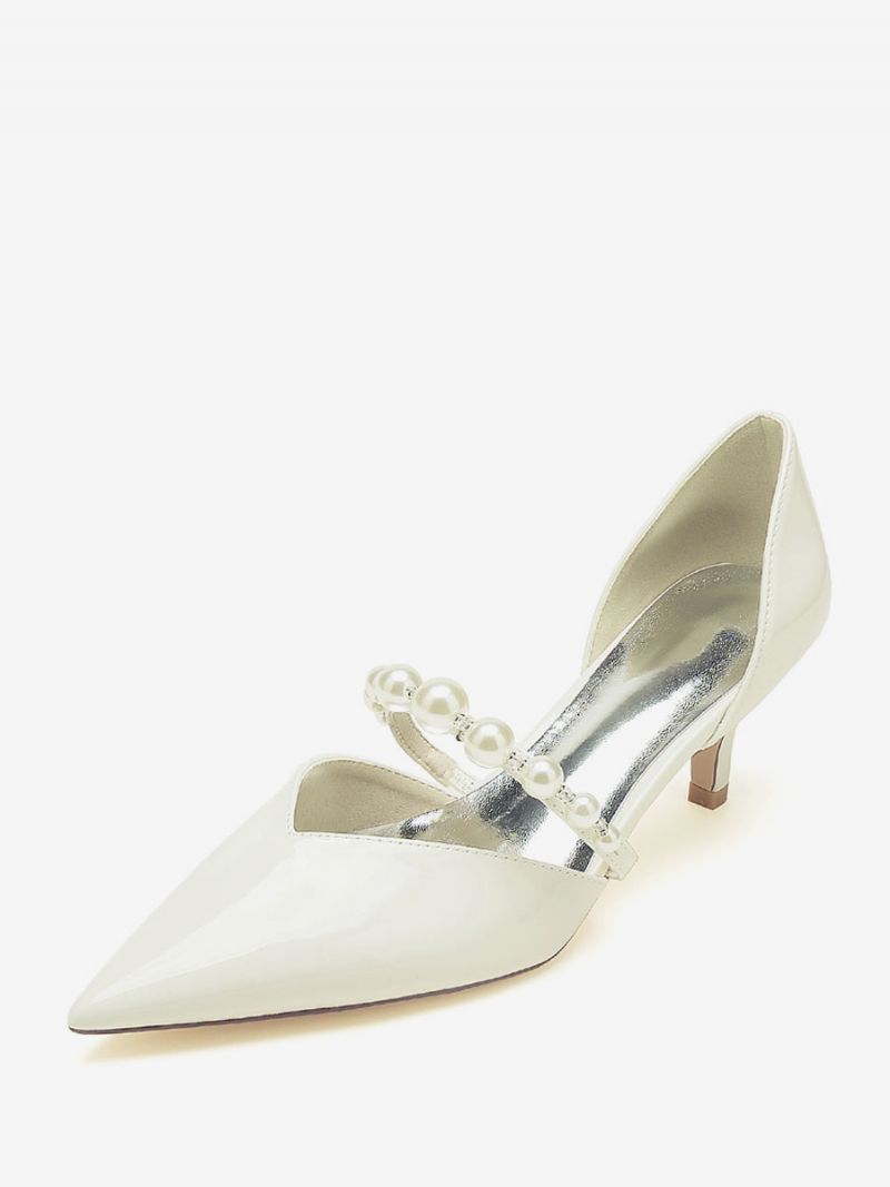 Bröllopsskor För Kvinnor Bridal Pumps Patent Pu Övre Spetsiga Tå Pärlor - Beige