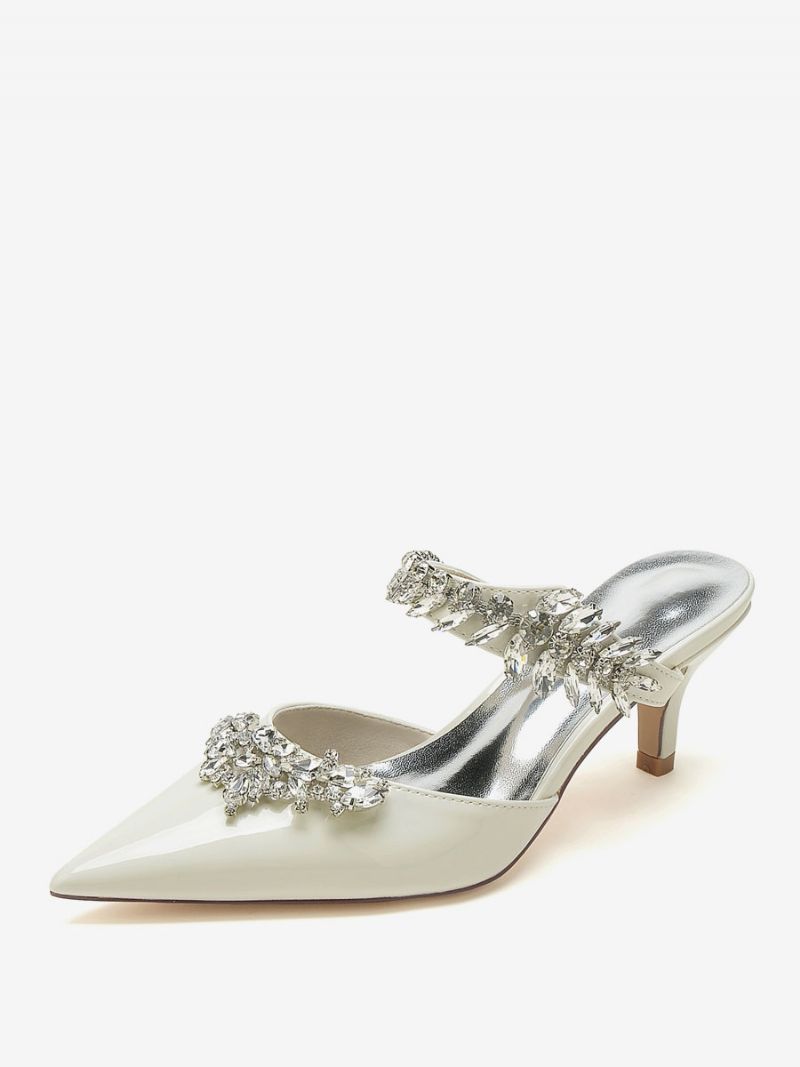 Bröllopsskor För Kvinnor Bridal Pumps Patent Pu Övre Spetsiga Tå Strass - Beige