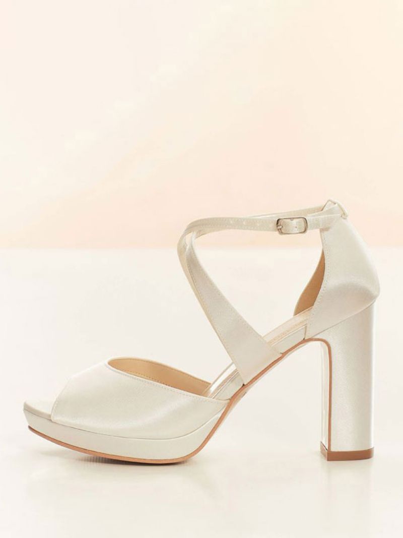 Bröllopsskor För Kvinnor Bridal Pumps Satin Peep Toe - Vit