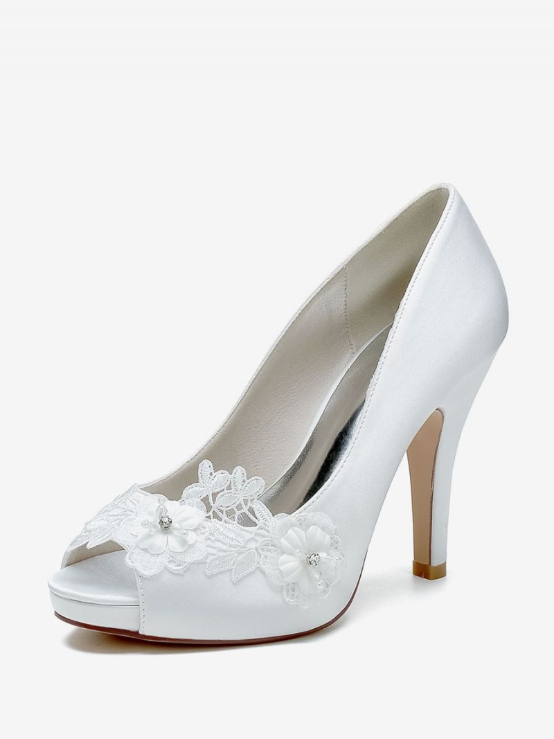 Bröllopsskor För Kvinnor Bridal Pumps Satin Peep Toe