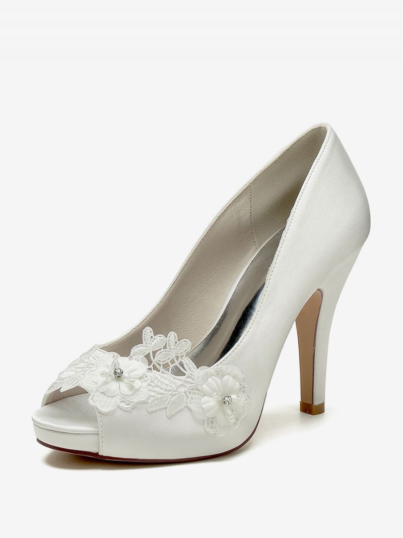 Bröllopsskor För Kvinnor Bridal Pumps Satin Peep Toe - Elfenben