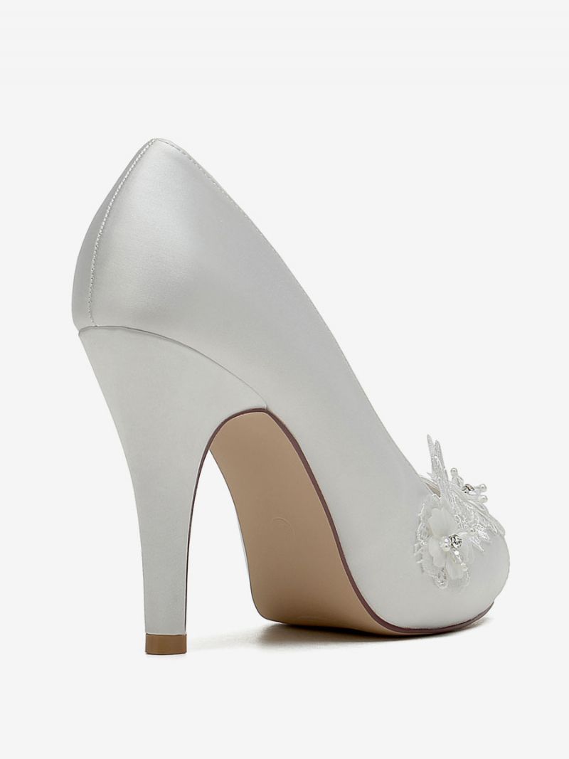 Bröllopsskor För Kvinnor Bridal Pumps Satin Peep Toe - Elfenben