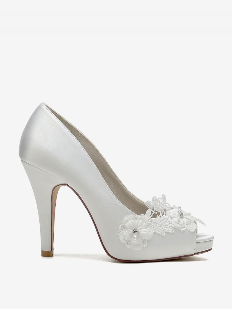 Bröllopsskor För Kvinnor Bridal Pumps Satin Peep Toe - Elfenben