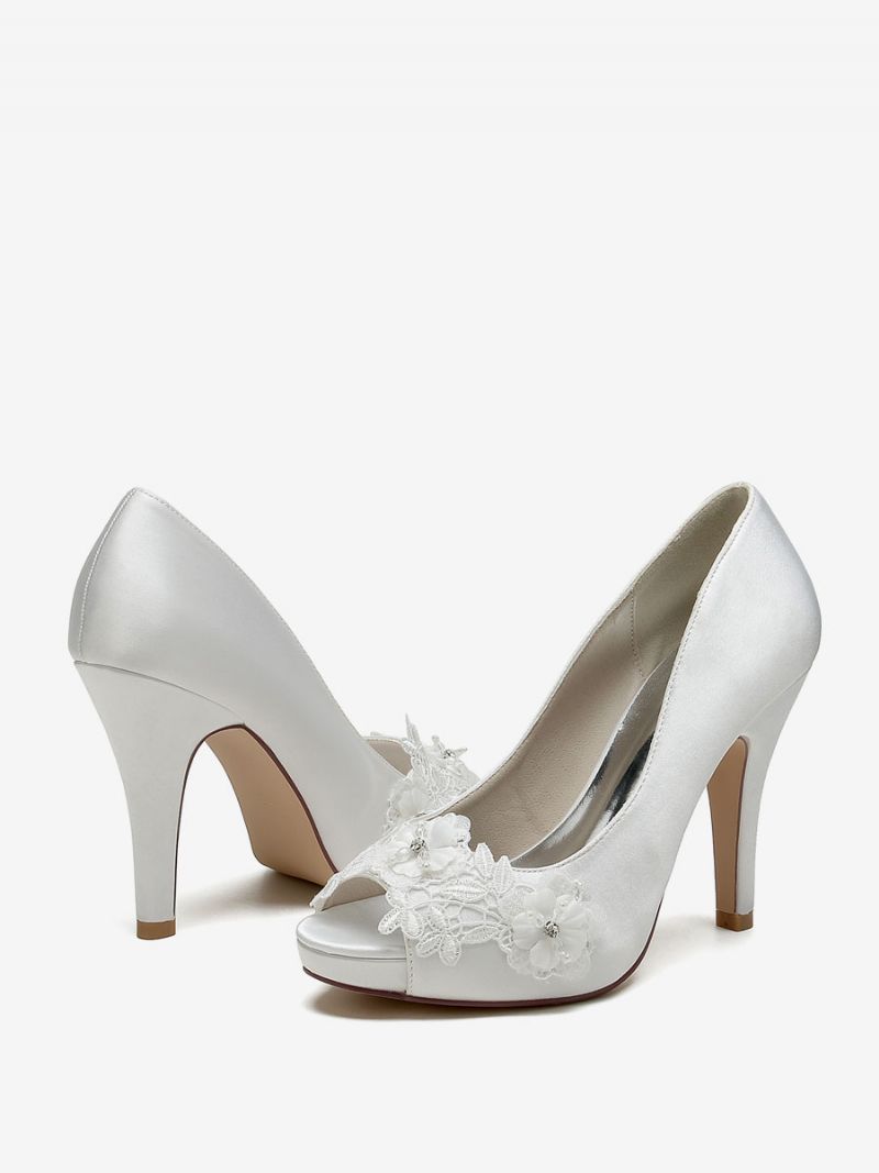 Bröllopsskor För Kvinnor Bridal Pumps Satin Peep Toe - Elfenben