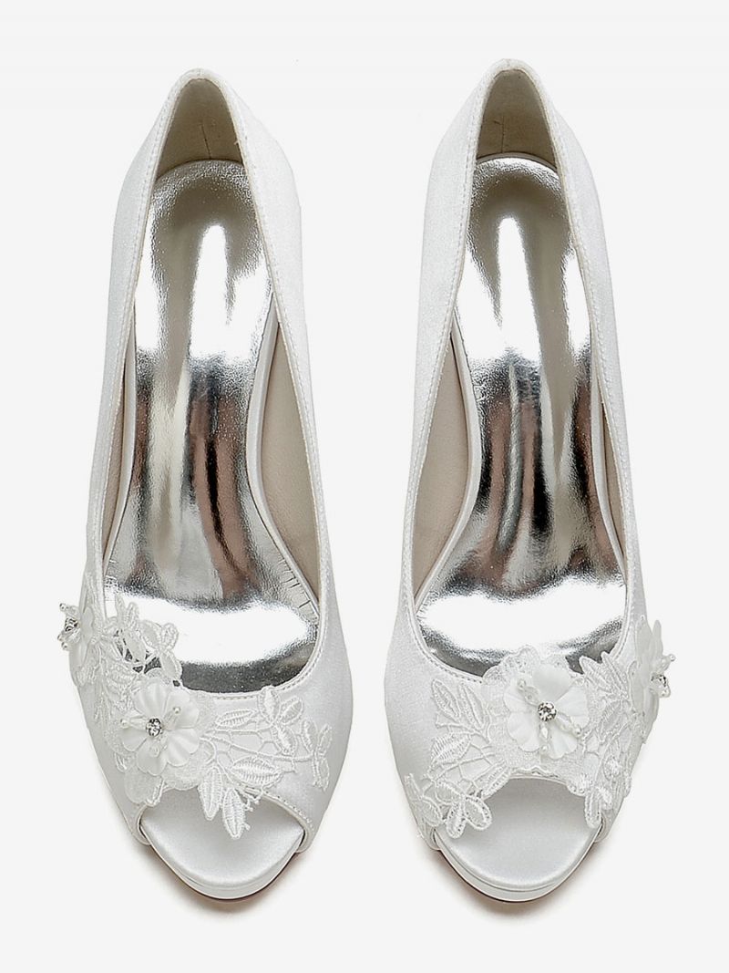 Bröllopsskor För Kvinnor Bridal Pumps Satin Peep Toe - Elfenben