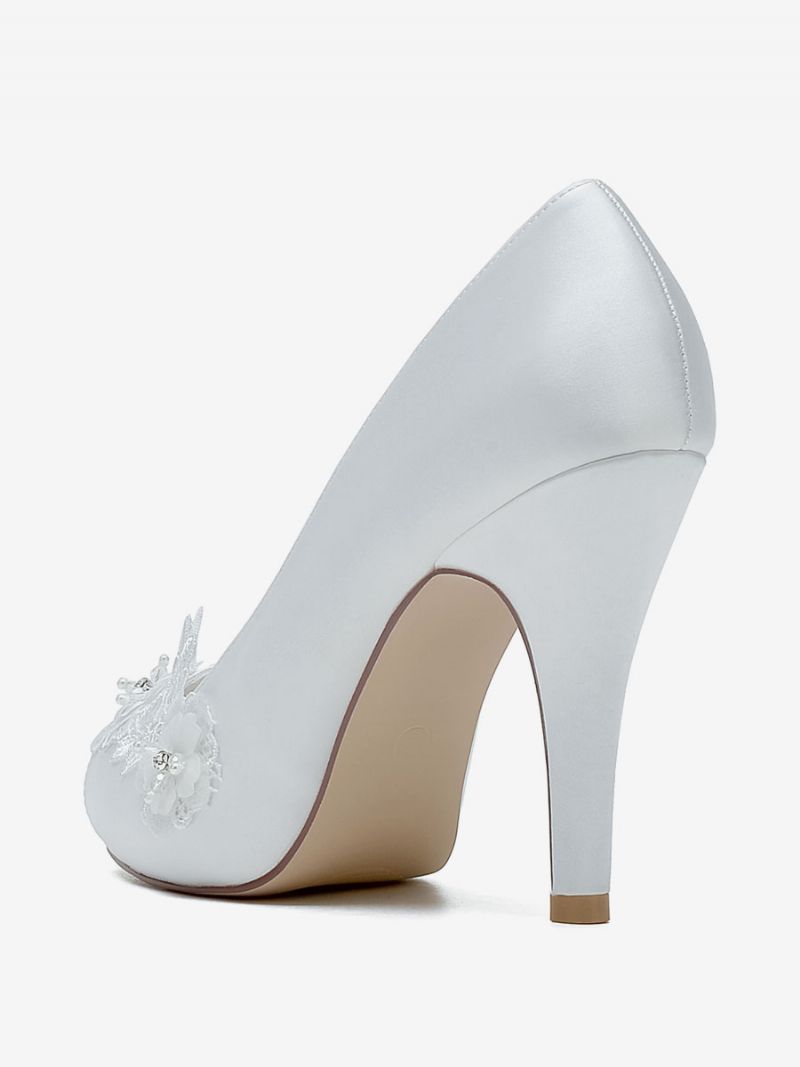 Bröllopsskor För Kvinnor Bridal Pumps Satin Peep Toe - Vit