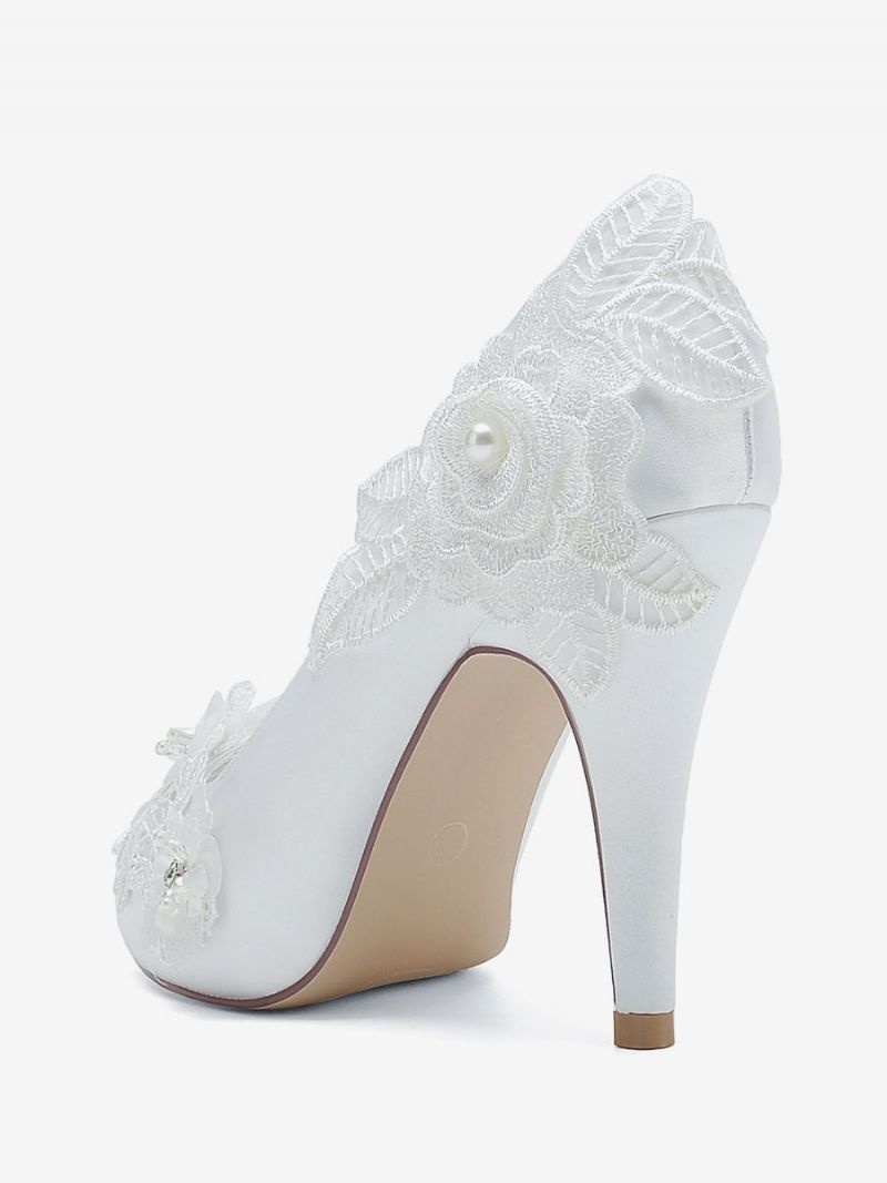 Bröllopsskor För Kvinnor Bridal Pumps Satin Peep Toe - Vit