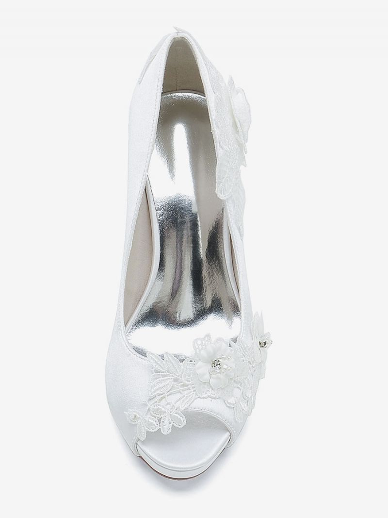 Bröllopsskor För Kvinnor Bridal Pumps Satin Peep Toe - Vit