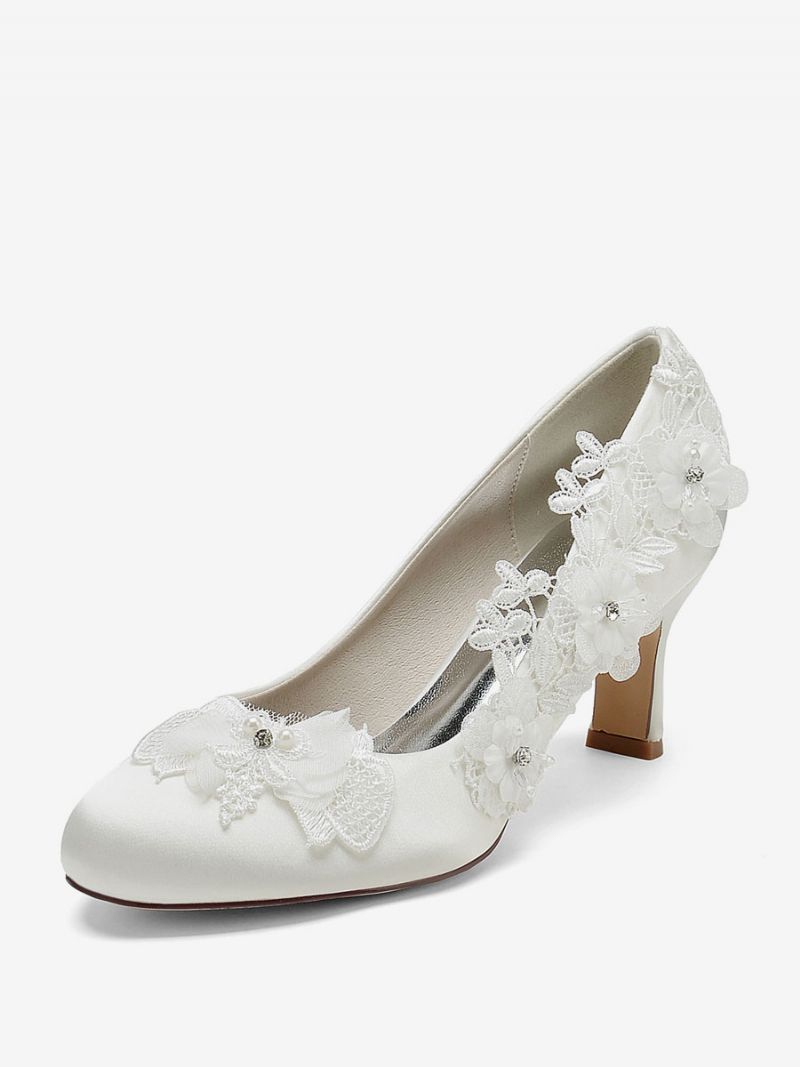 Bröllopsskor För Kvinnor Bridal Pumps Satin Rund Toe - Elfenben