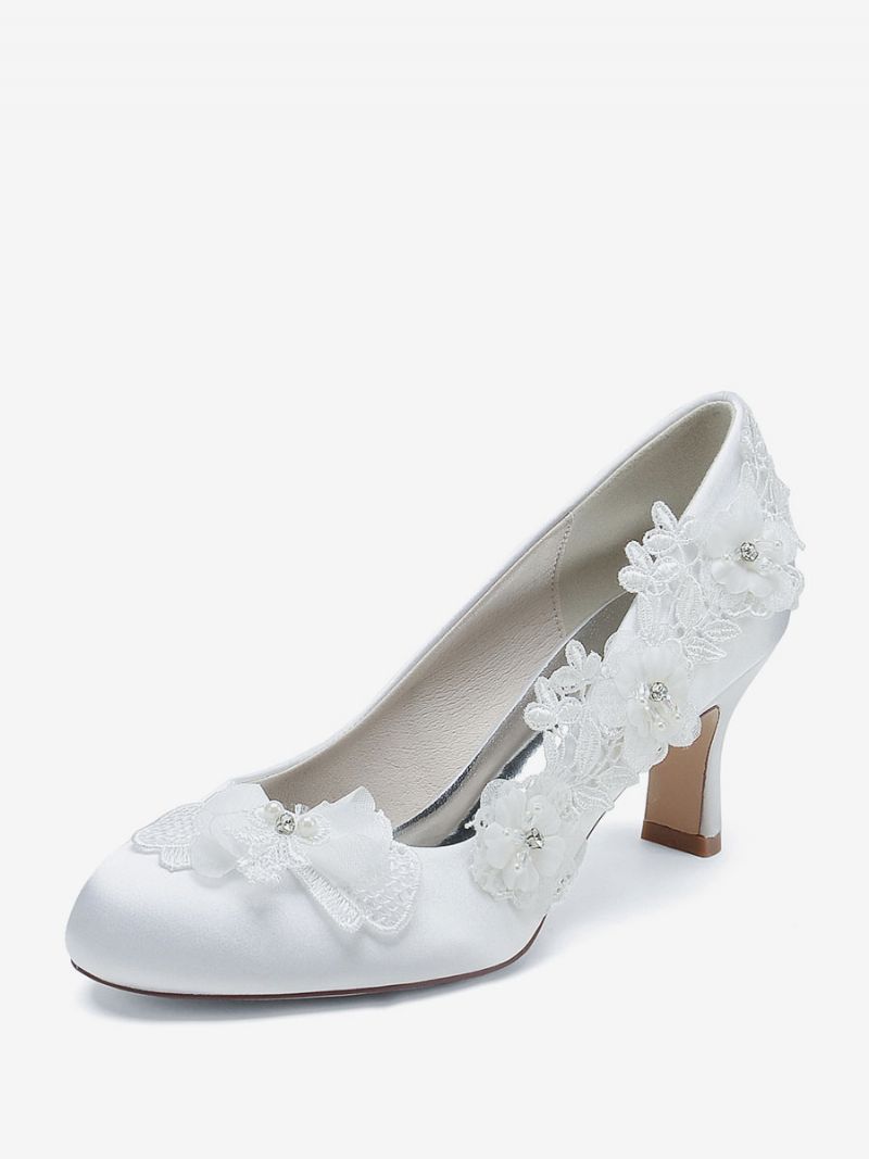 Bröllopsskor För Kvinnor Bridal Pumps Satin Rund Toe - Vit