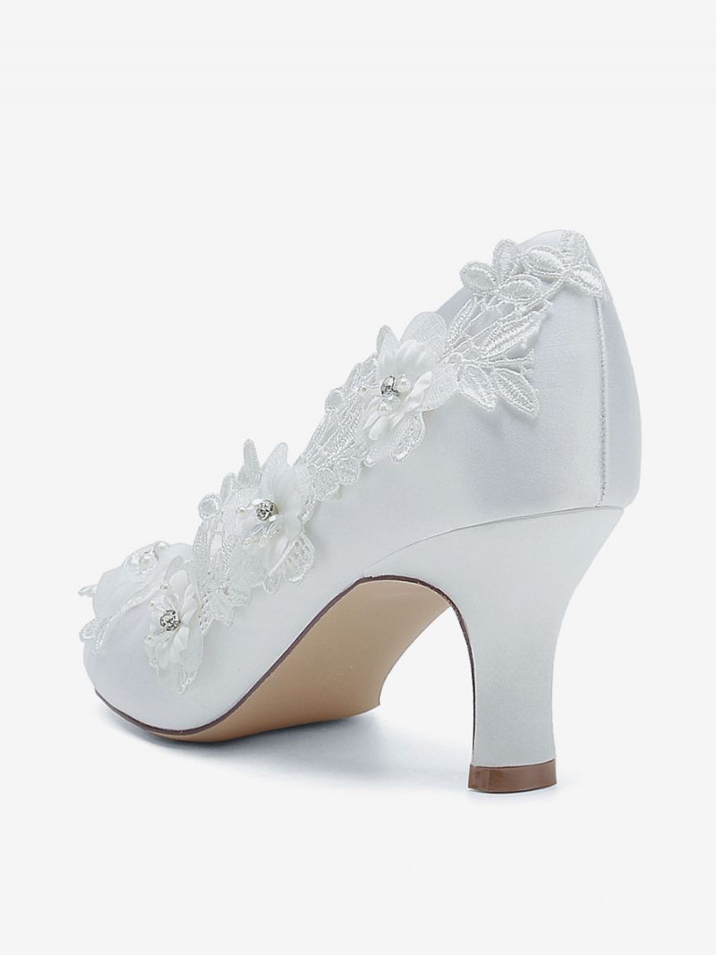 Bröllopsskor För Kvinnor Bridal Pumps Satin Rund Toe - Vit