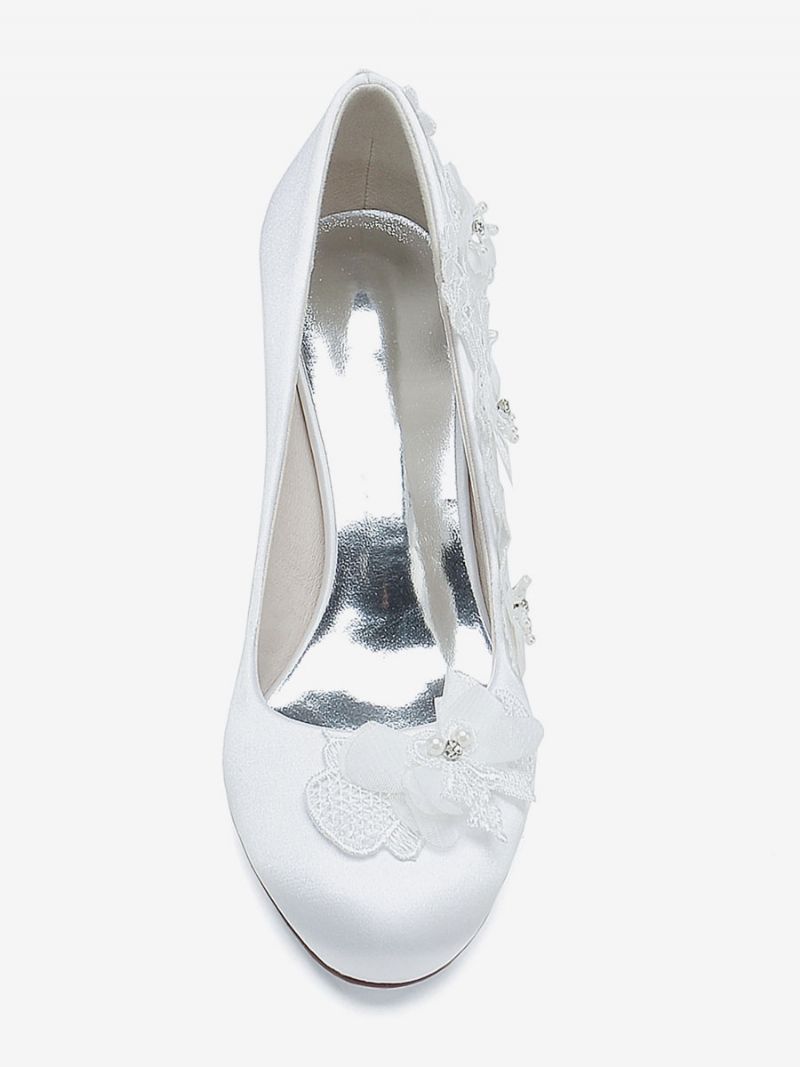 Bröllopsskor För Kvinnor Bridal Pumps Satin Rund Toe - Vit