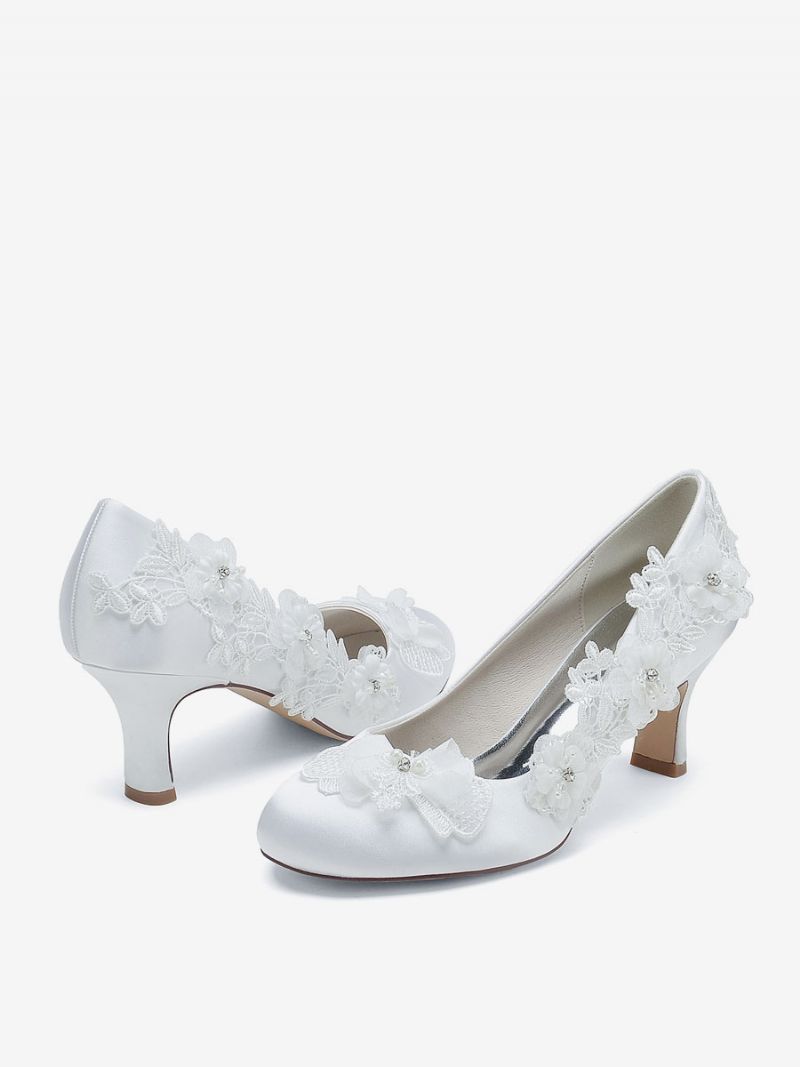 Bröllopsskor För Kvinnor Bridal Pumps Satin Rund Toe - Vit