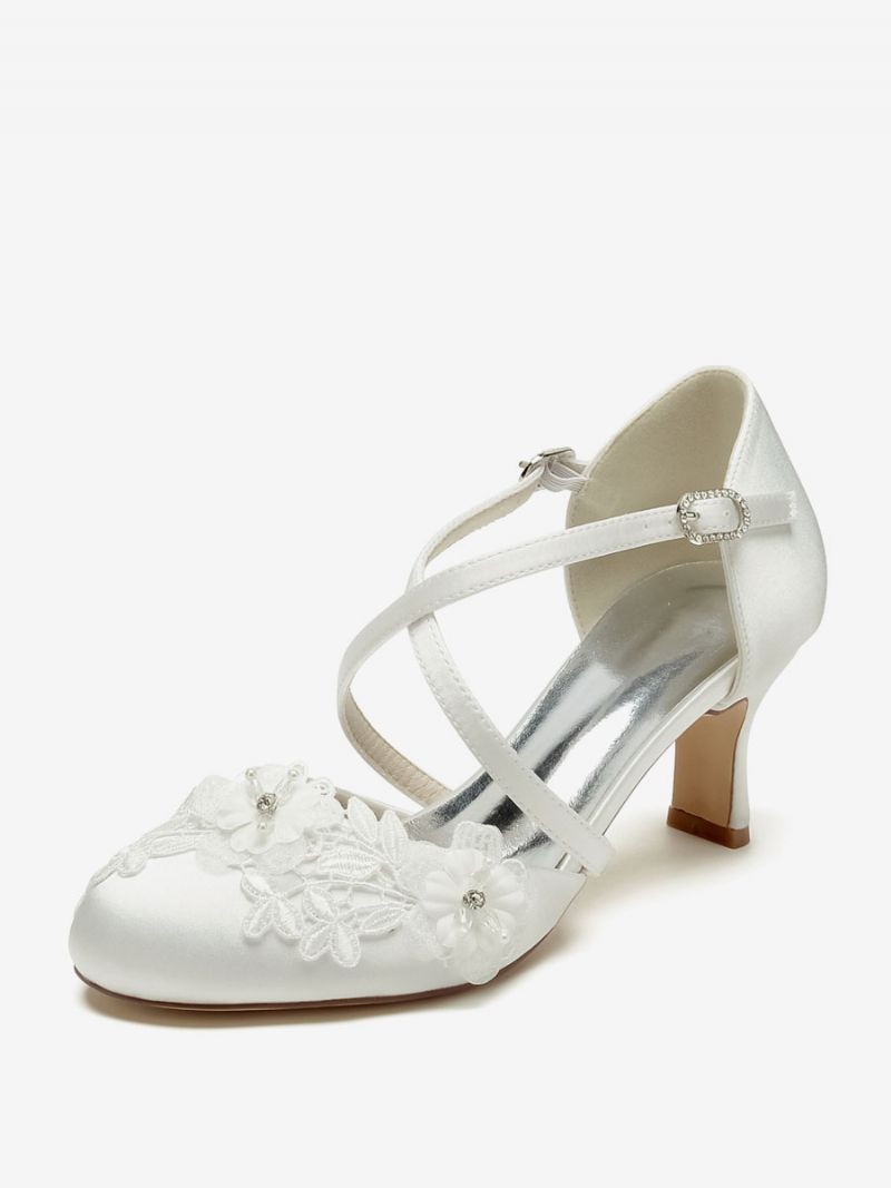 Bröllopsskor För Kvinnor Bridal Pumps Satin Rund Toe - Elfenben