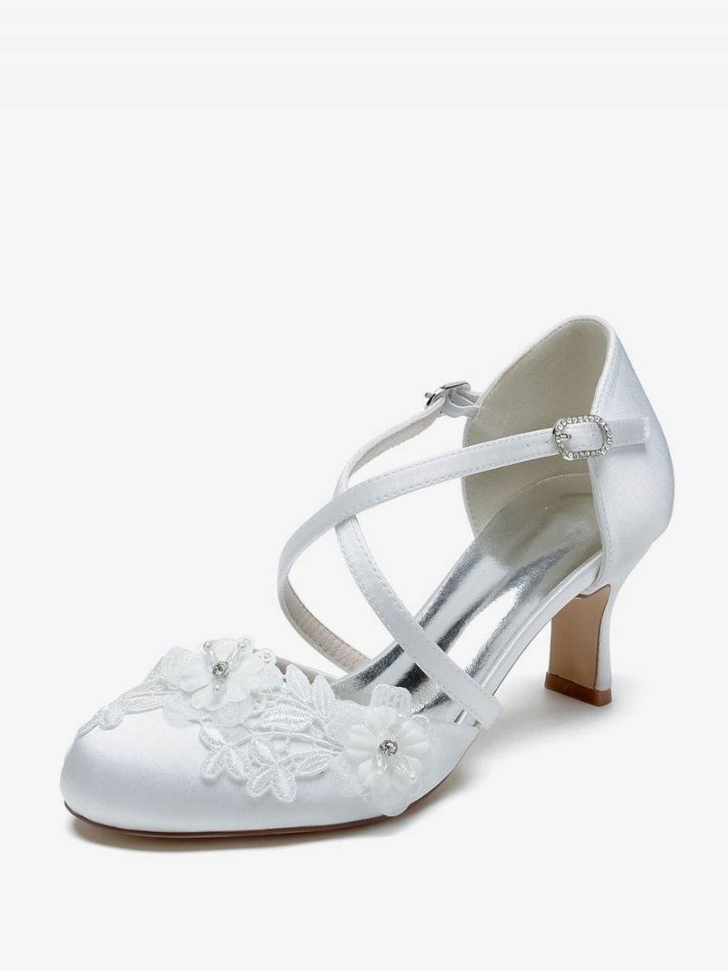 Bröllopsskor För Kvinnor Bridal Pumps Satin Rund Toe - Vit