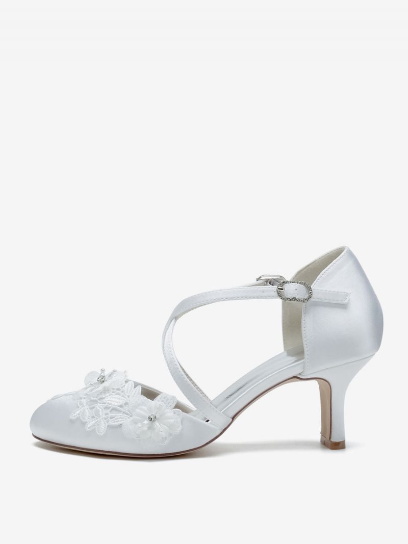 Bröllopsskor För Kvinnor Bridal Pumps Satin Rund Toe - Vit