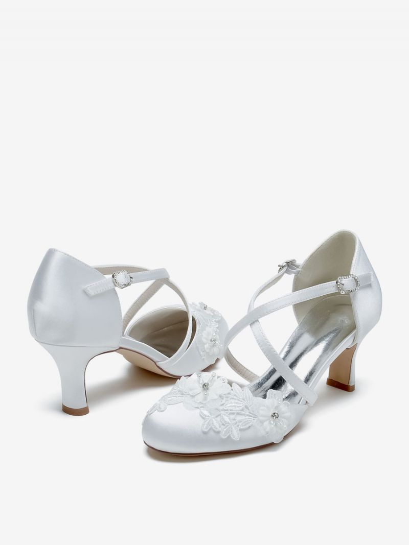 Bröllopsskor För Kvinnor Bridal Pumps Satin Rund Toe - Vit