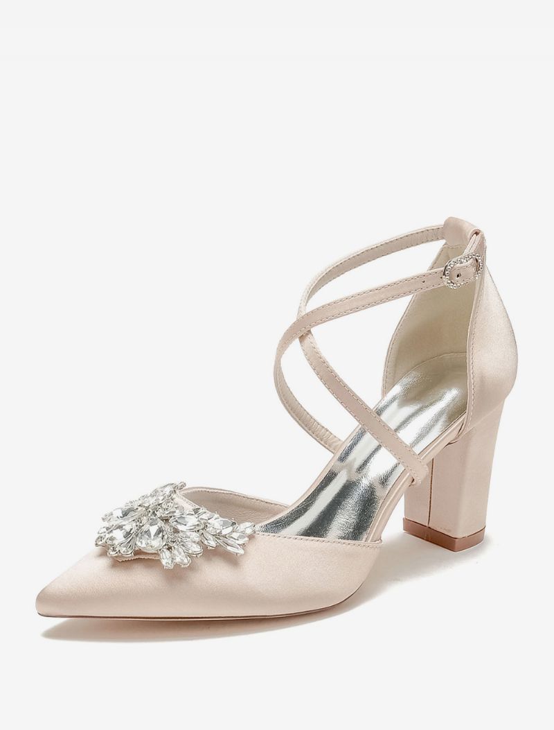 Bröllopsskor För Kvinnor Bridal Pumps Satin Spetsad Tå Strass - Champagne